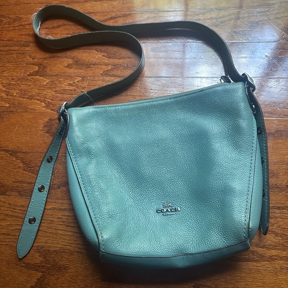 Coach Teal Pebbled Leather Shoulder Bag